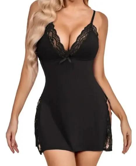 Love Salve Romantic Lace-Trimmed Nightdress with Bowknot Detail - Love Salve